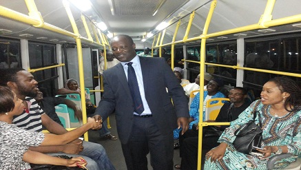 Overland Airways in the shuttle bus with passengers on arrival at the Lagos airport